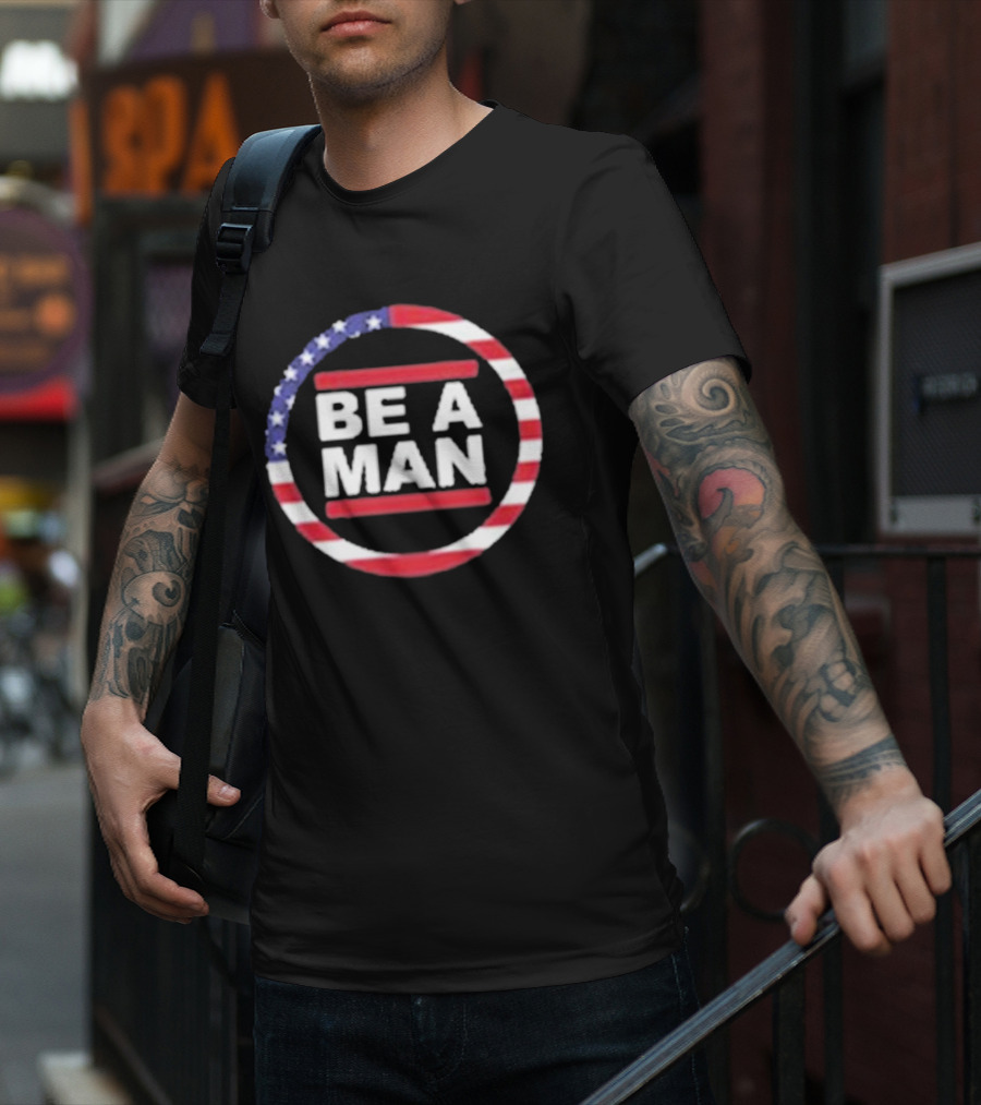 Boston Be A Man Patriotic Circle With American Flag Stripes T-Shirt