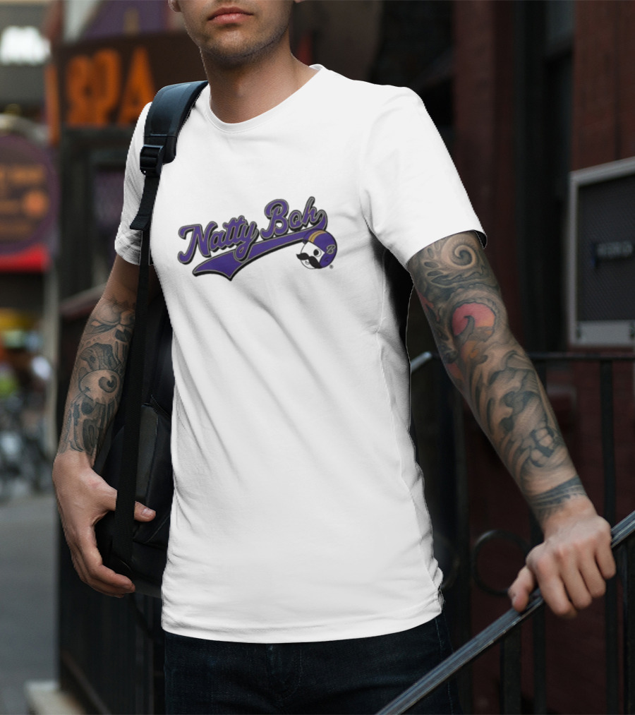 Natty Boh Purple Script With Football Helmet T-Shirt