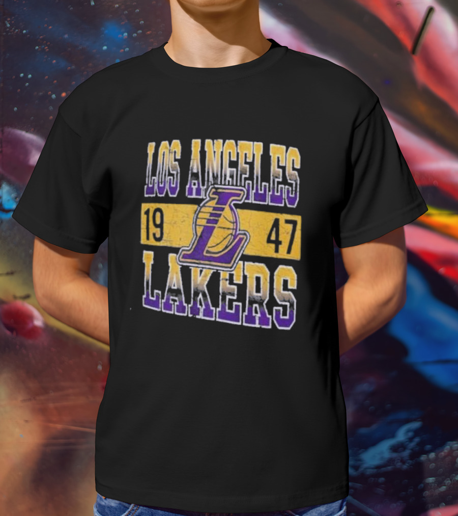 Los Angeles Lakers 1947 Logo Enzyme Washed Oversized Men’s New Era Black T-Shirt