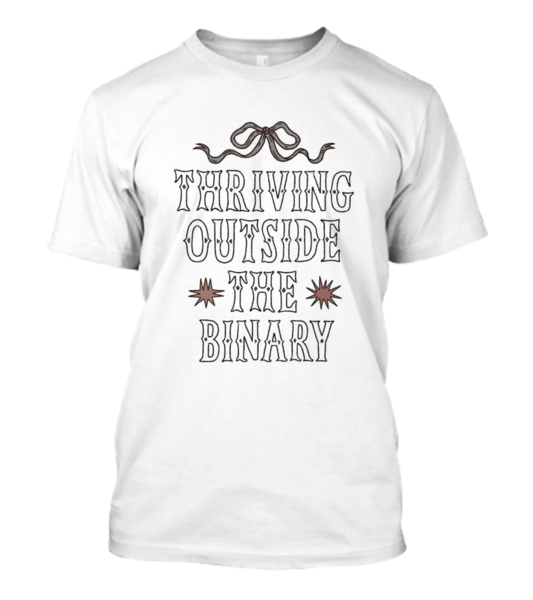 Thriving Outside The Binary Retro Stars Bow Text T-Shirt