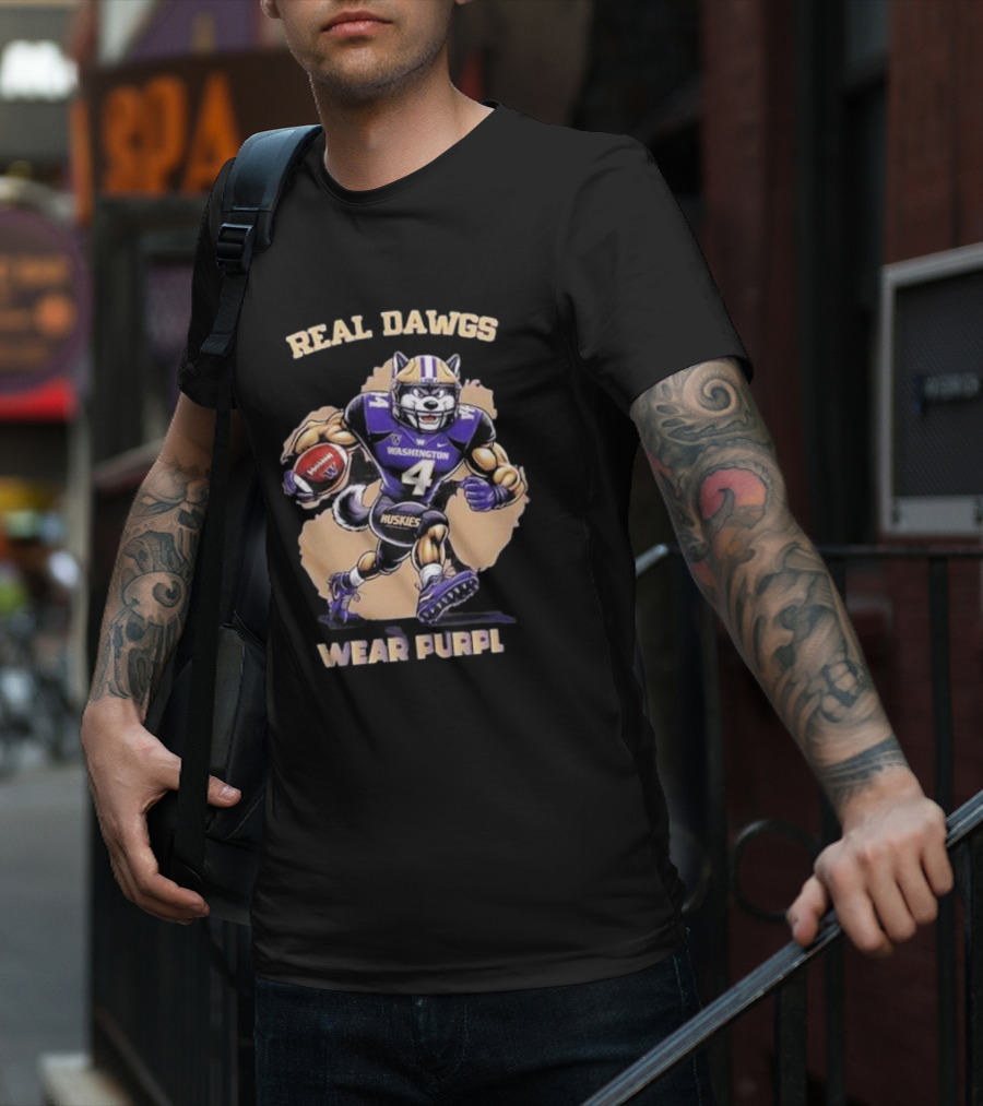 Washington Huskies Real Dawgs Wear Purple Mascot Football T-Shirt