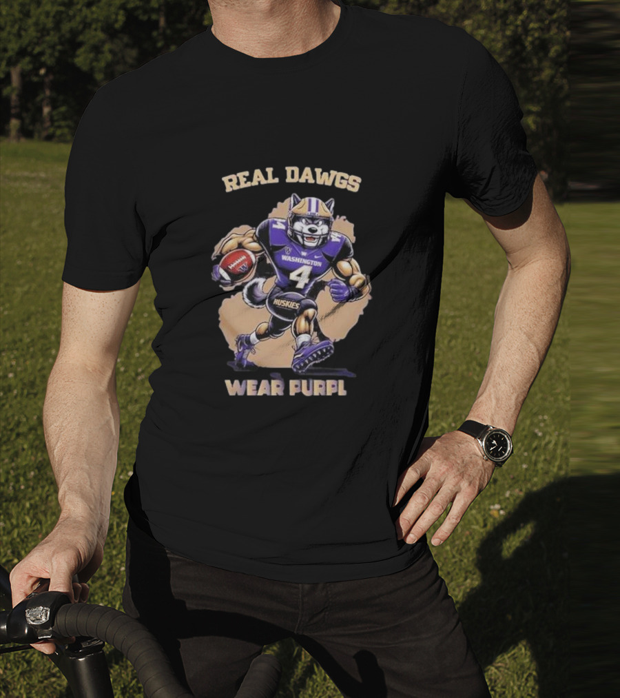 Washington Huskies Real Dawgs Wear Purple Mascot Football T-Shirt