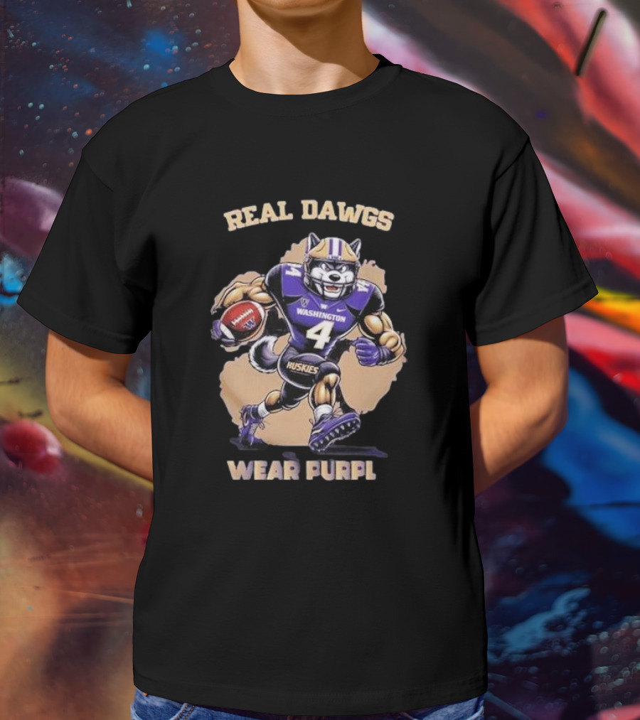 Washington Huskies Real Dawgs Wear Purple Mascot Football T-Shirt