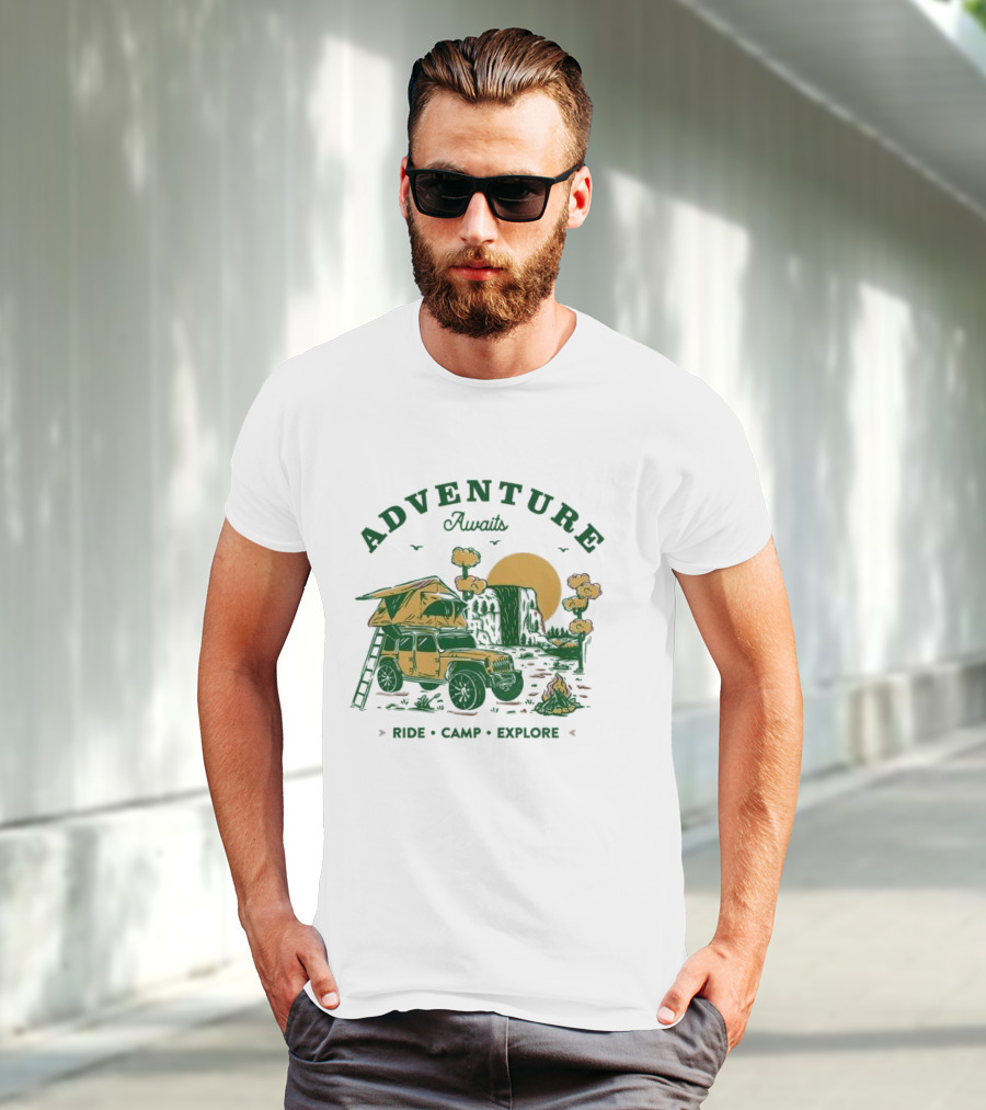 Adventure Awaits Ride Camp Explore Jeep Camping Scene T-Shirt