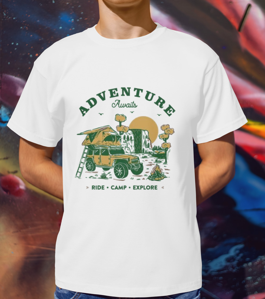 Adventure Awaits Ride Camp Explore Jeep Camping Scene T-Shirt