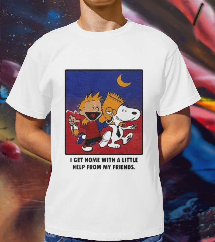 Criminal Simpsons Snoopy And Friends Get Home With A Little Help Under Moon T-Shirt