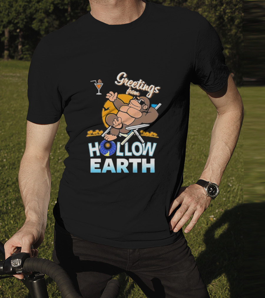 Greetings From Hollow Earth Giant Monster Relaxing With Tropical Cocktail T-Shirt