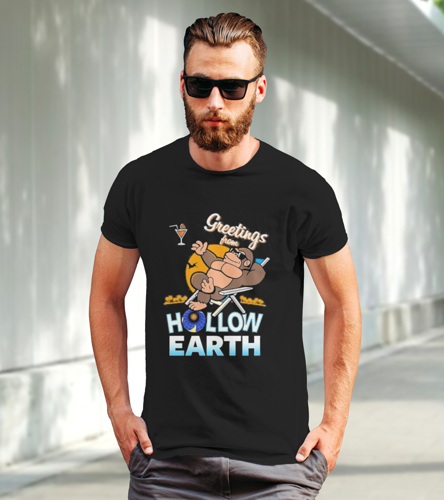 Greetings From Hollow Earth Giant Monster Relaxing With Tropical Cocktail T-Shirt