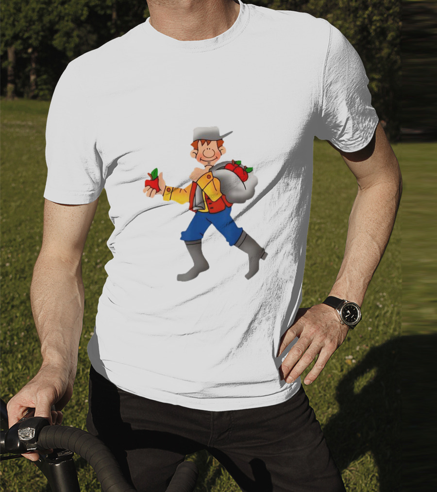 Johnny Appleseed Cartoon Character With Apple Backpack T-Shirt