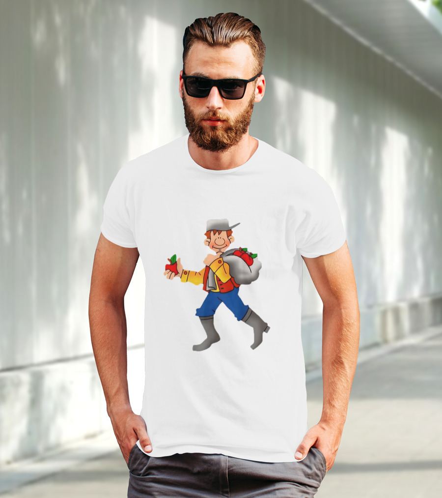Johnny Appleseed Cartoon Character With Apple Backpack T-Shirt