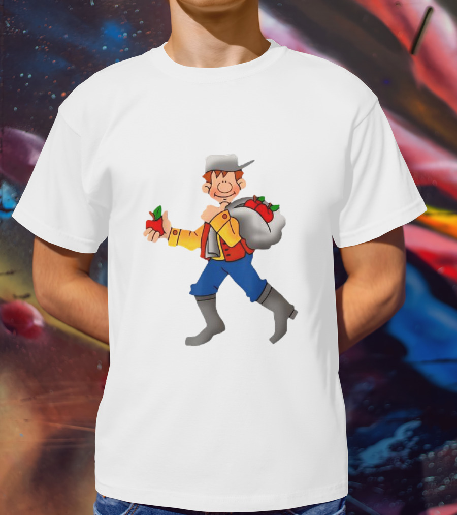 Johnny Appleseed Cartoon Character With Apple Backpack T-Shirt