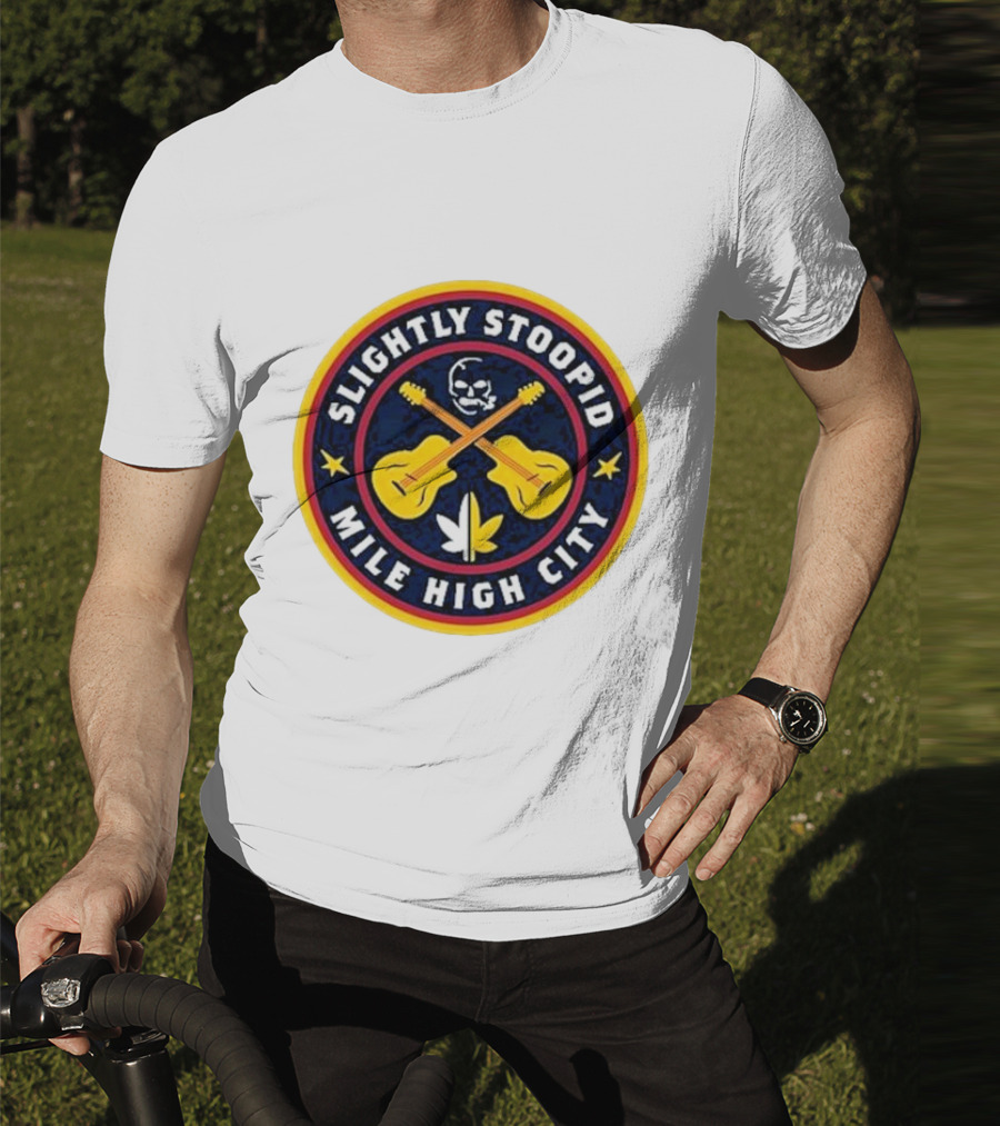 Slightly Stoopid Mile High City Crossed Guitars Skull Leaf Badge T-Shirt