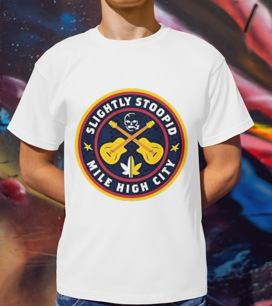 Slightly Stoopid Mile High City Crossed Guitars Skull Leaf Badge T-Shirt