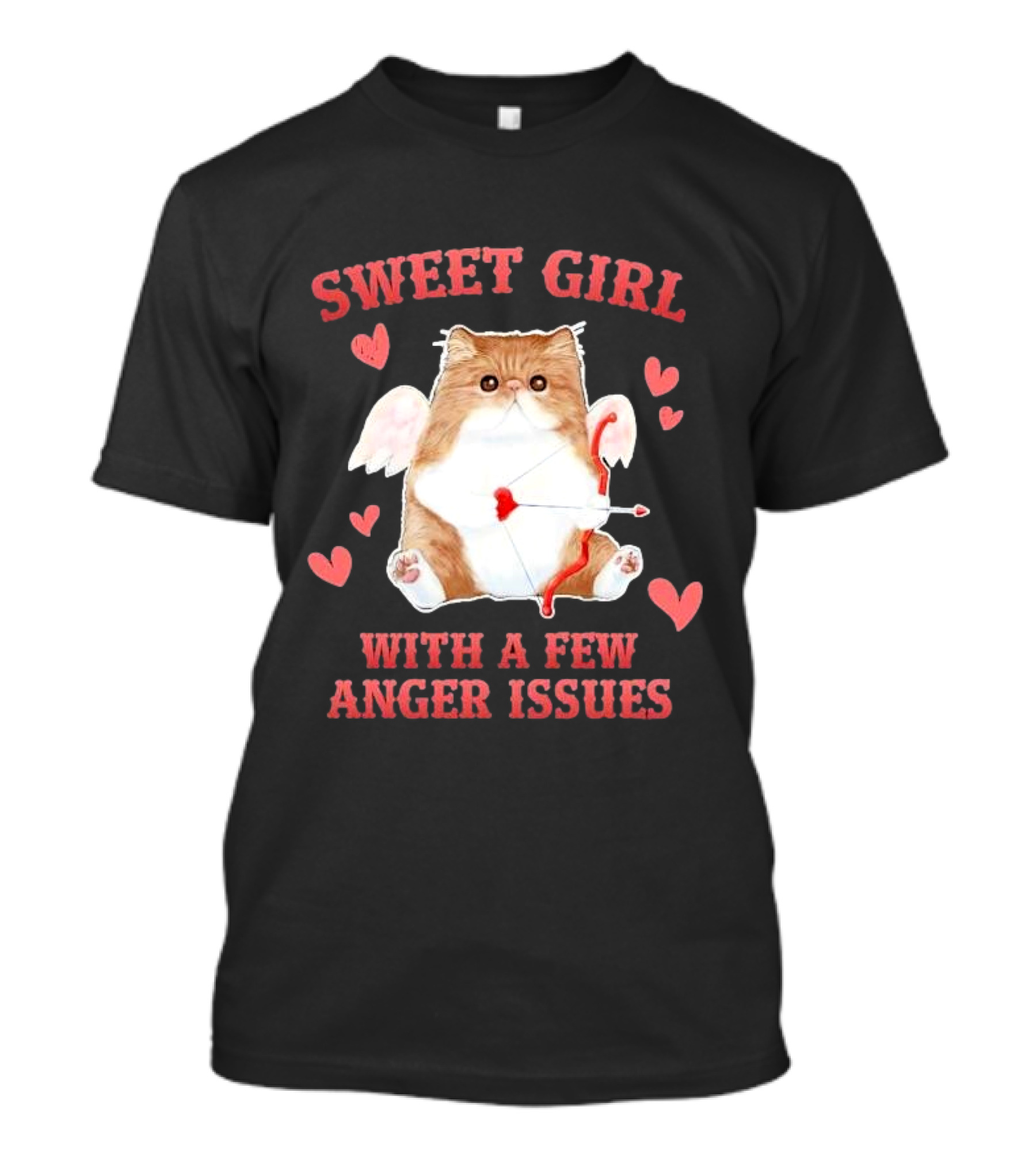 Sweet Girl With A Few Anger Issues Cat With Bow And Arrow Vintage Hearts T-Shirt