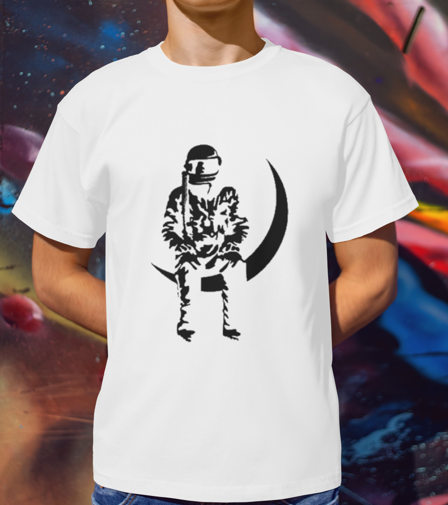 To The Stars Moon Man Astronaut Sitting On Crescent Ocean Blue T-Shirt