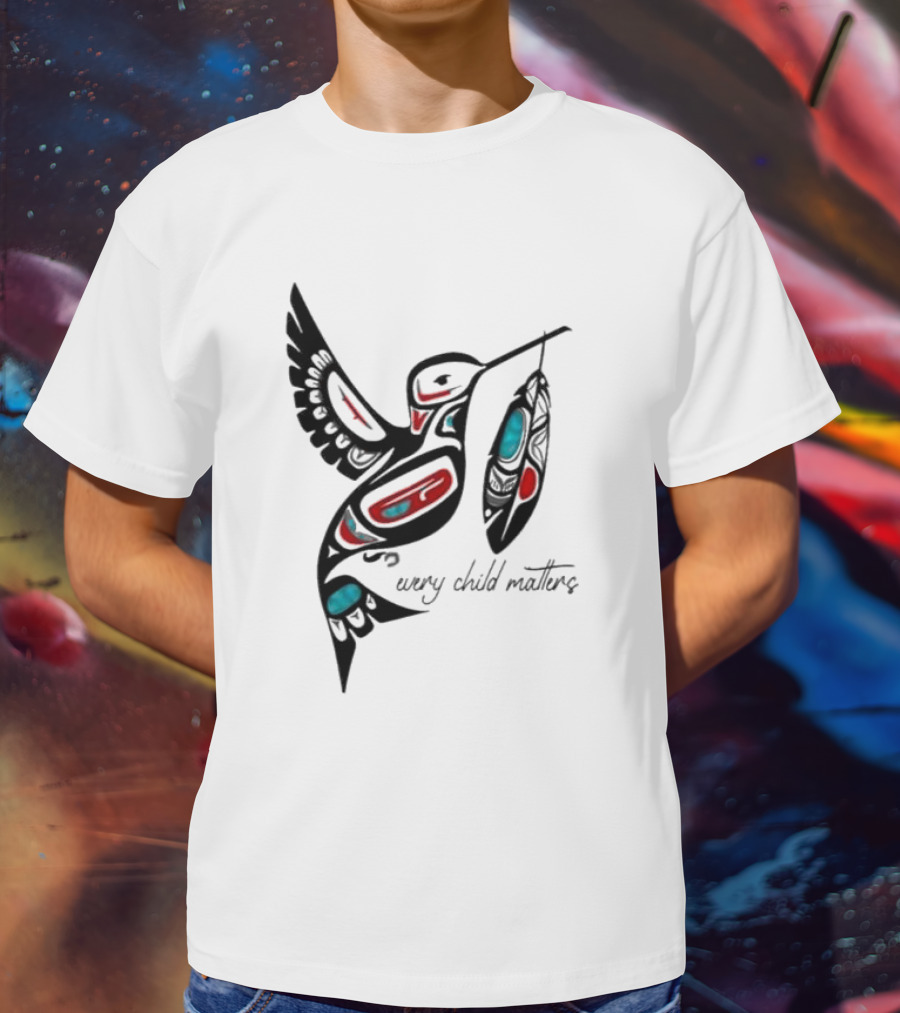 Every Child Matters Indigenous Hummingbird Feathers Orange Day T-Shirt
