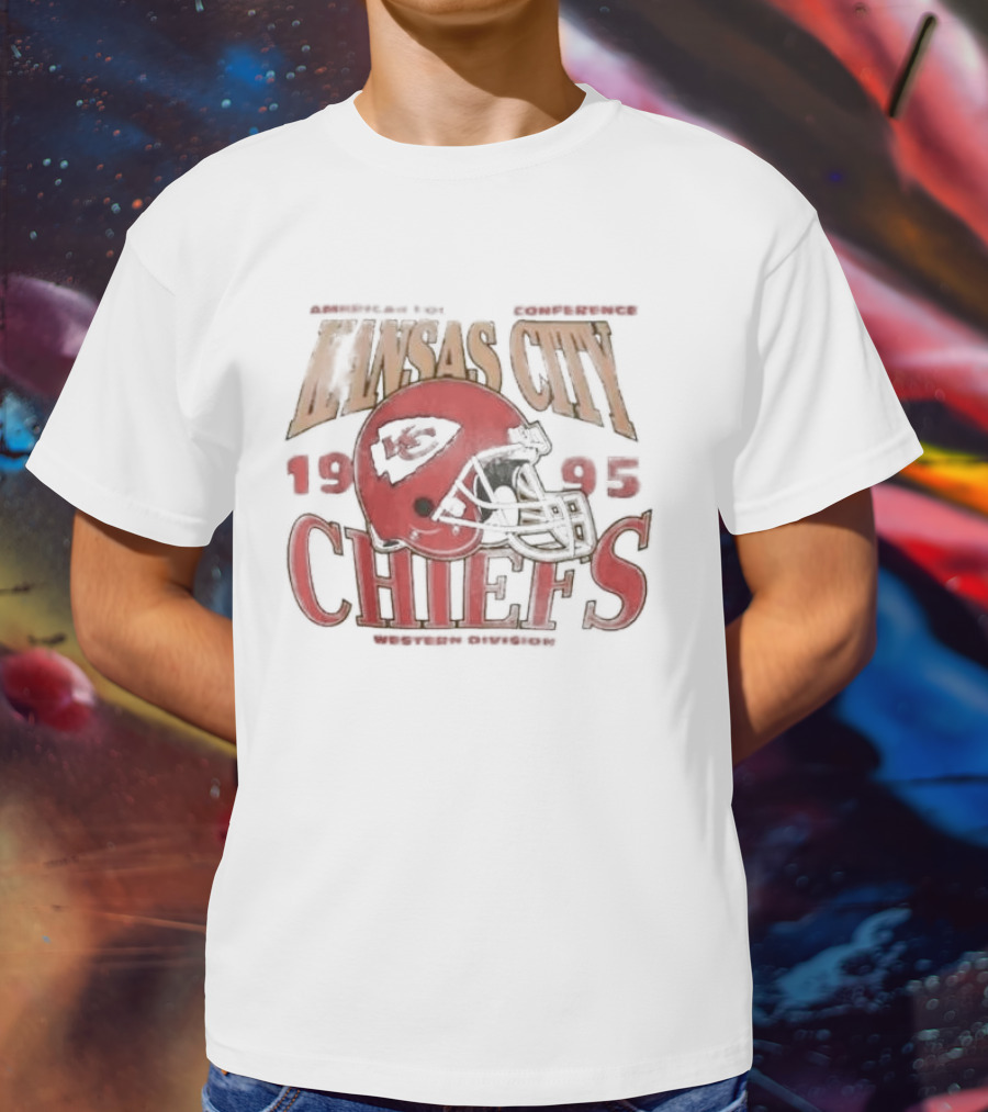 Kansas City Chiefs 1995 American Football Conference Western Division Retro Helmet T-Shirt