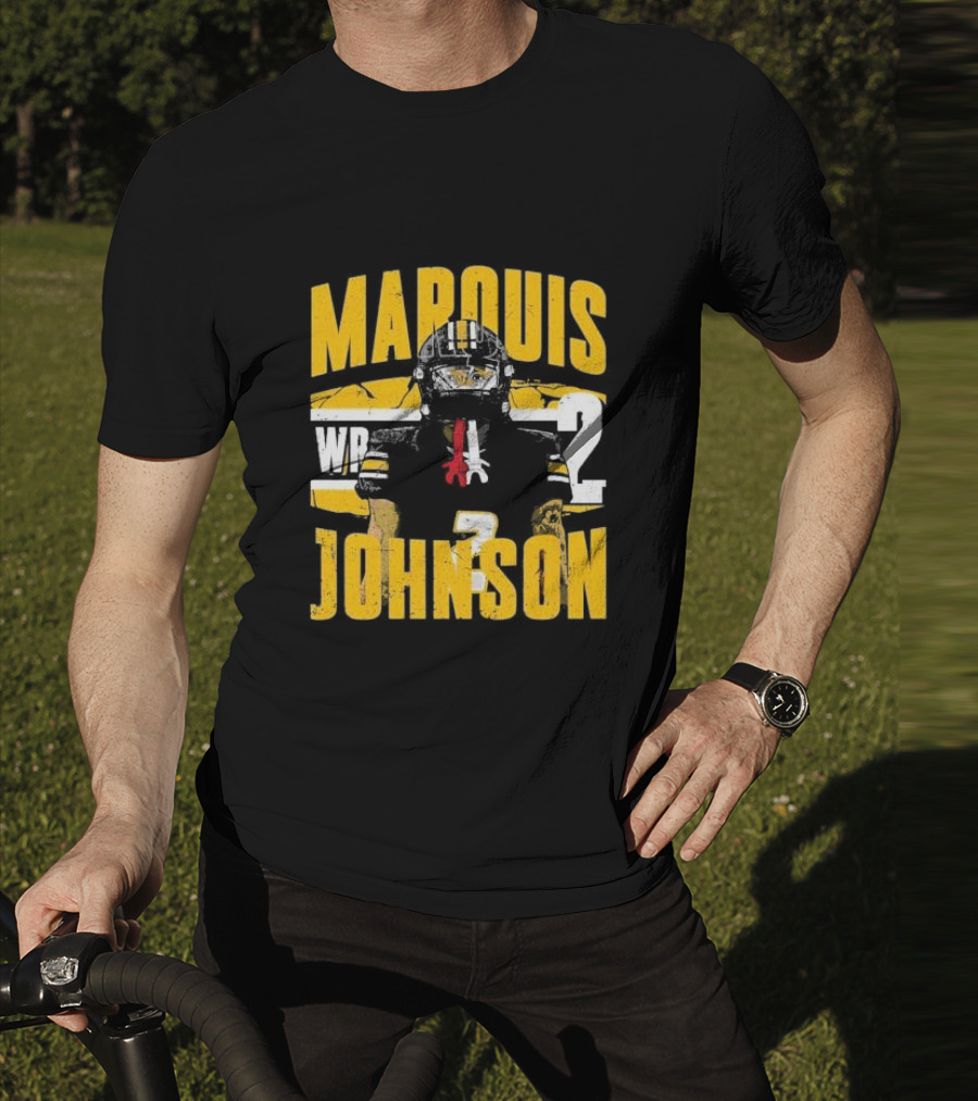 Marquis Johnson WR 2 Football Player Black And Yellow T-Shirt