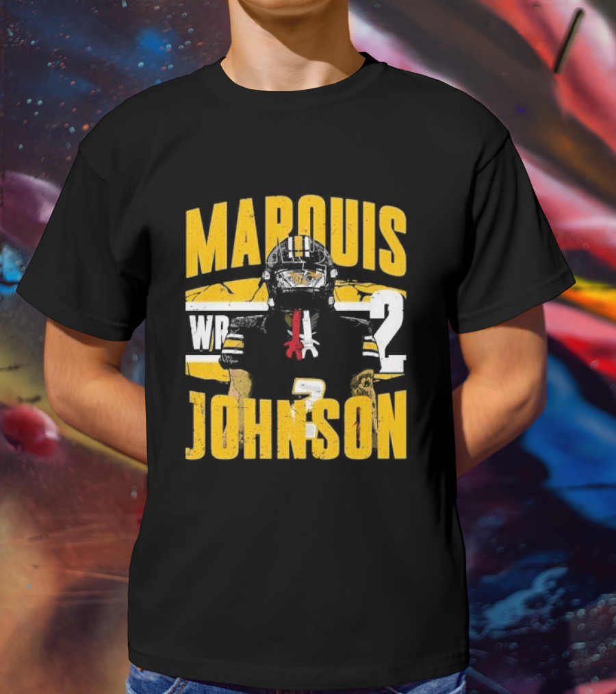 Marquis Johnson WR 2 Football Player Black And Yellow T-Shirt