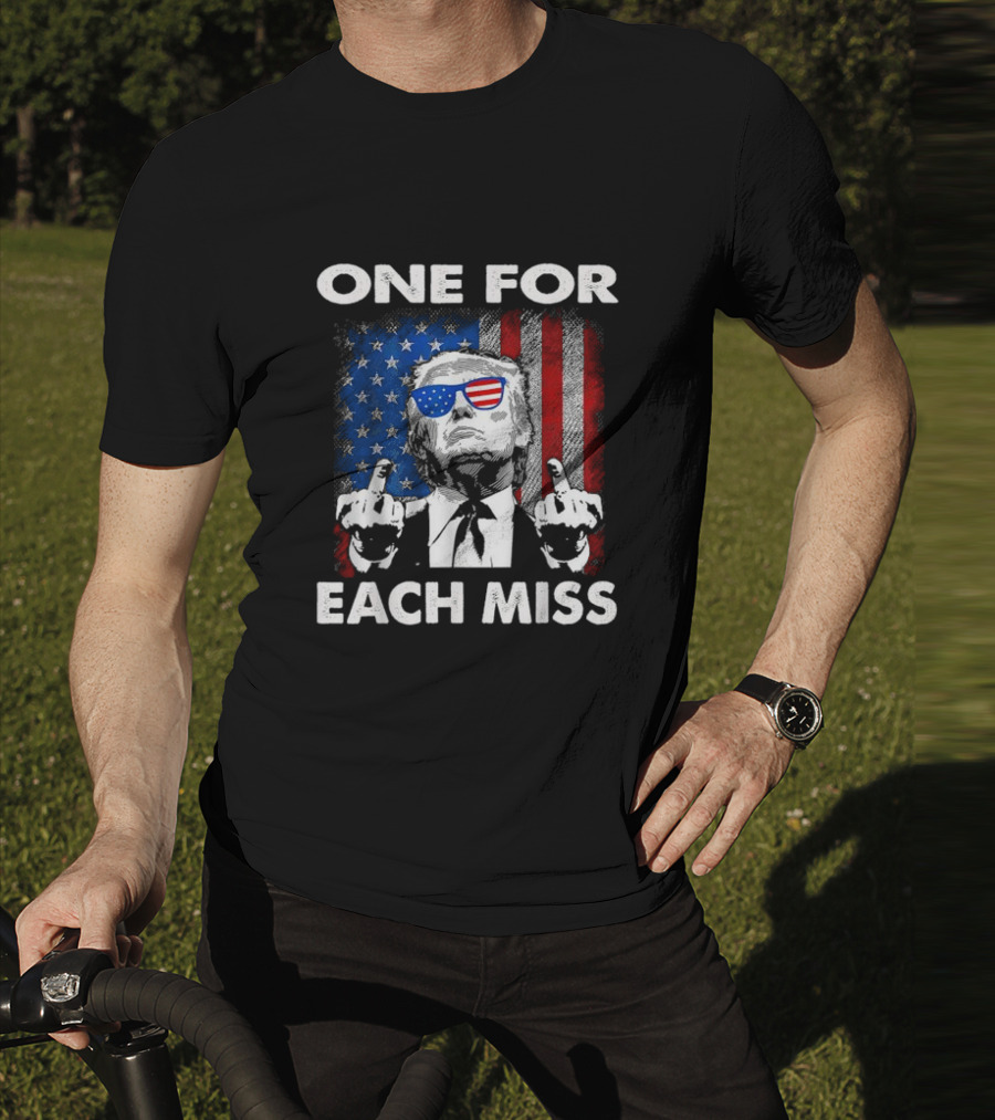 One For Each Miss American Flag Sunglasses Middle Finger T-Shirt