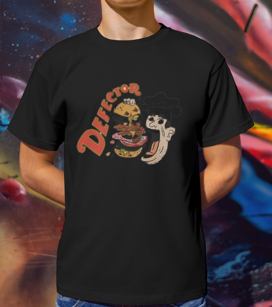 Defector Chefector Big Burger Graphic With Chef And Layered Burger T-Shirt