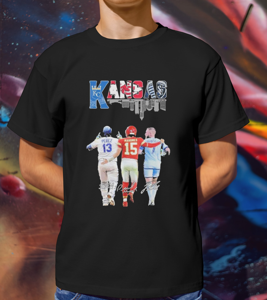 Kansas City Royals Perez Chiefs Mahomes Sporting Russell Skyline T-Shirt