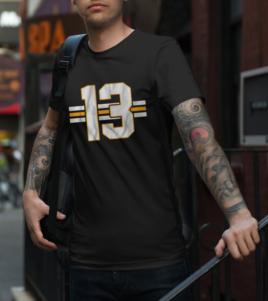 Lucky 13 Football Bold Number With Stripes T-Shirt