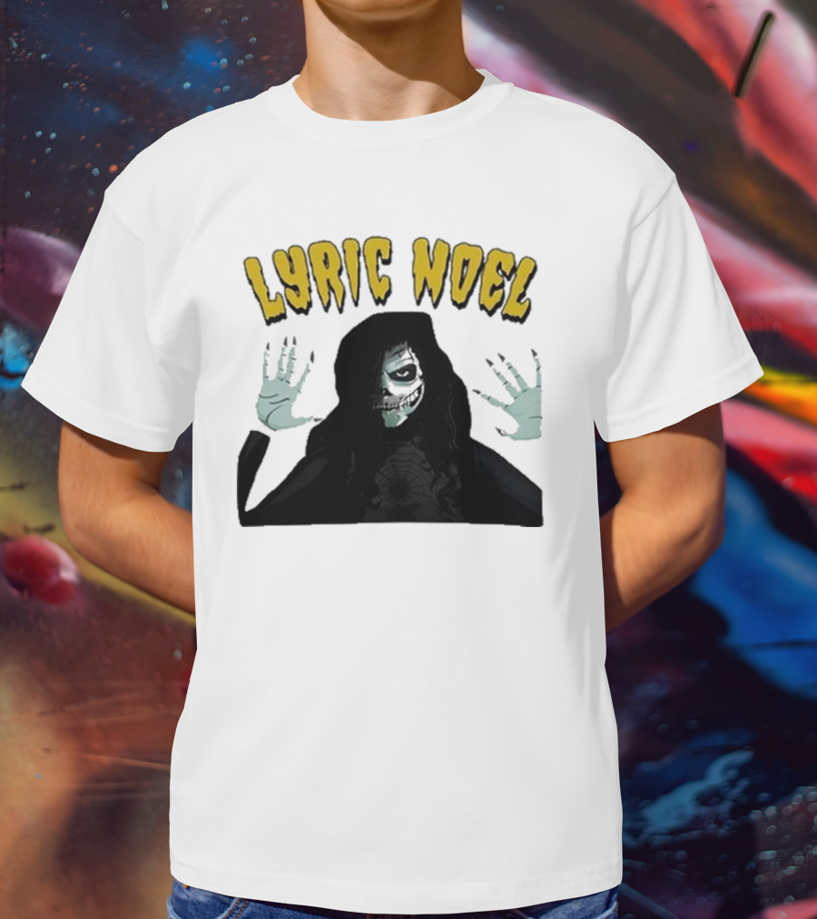 Lyric Noel Hallows Eve Ghostly Figure With Spider Web Face T-Shirt