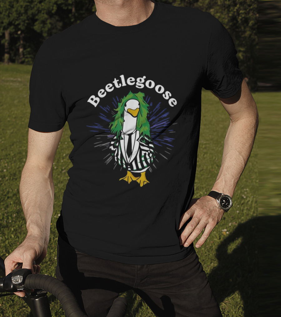 Beetlegoose Silly Goose Spooky Striped Suit Green Haired Goose T-Shirt