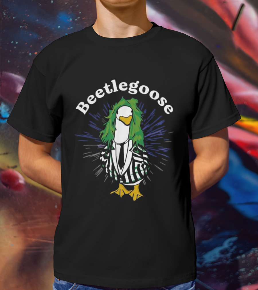 Beetlegoose Silly Goose Spooky Striped Suit Green Haired Goose T-Shirt