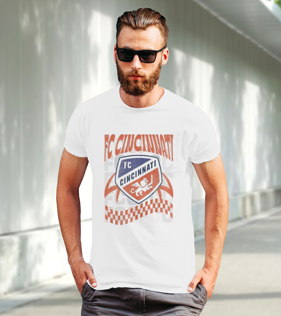 FC Cincinnati Shield Vibes Checking Rampant Lion T-Shirt