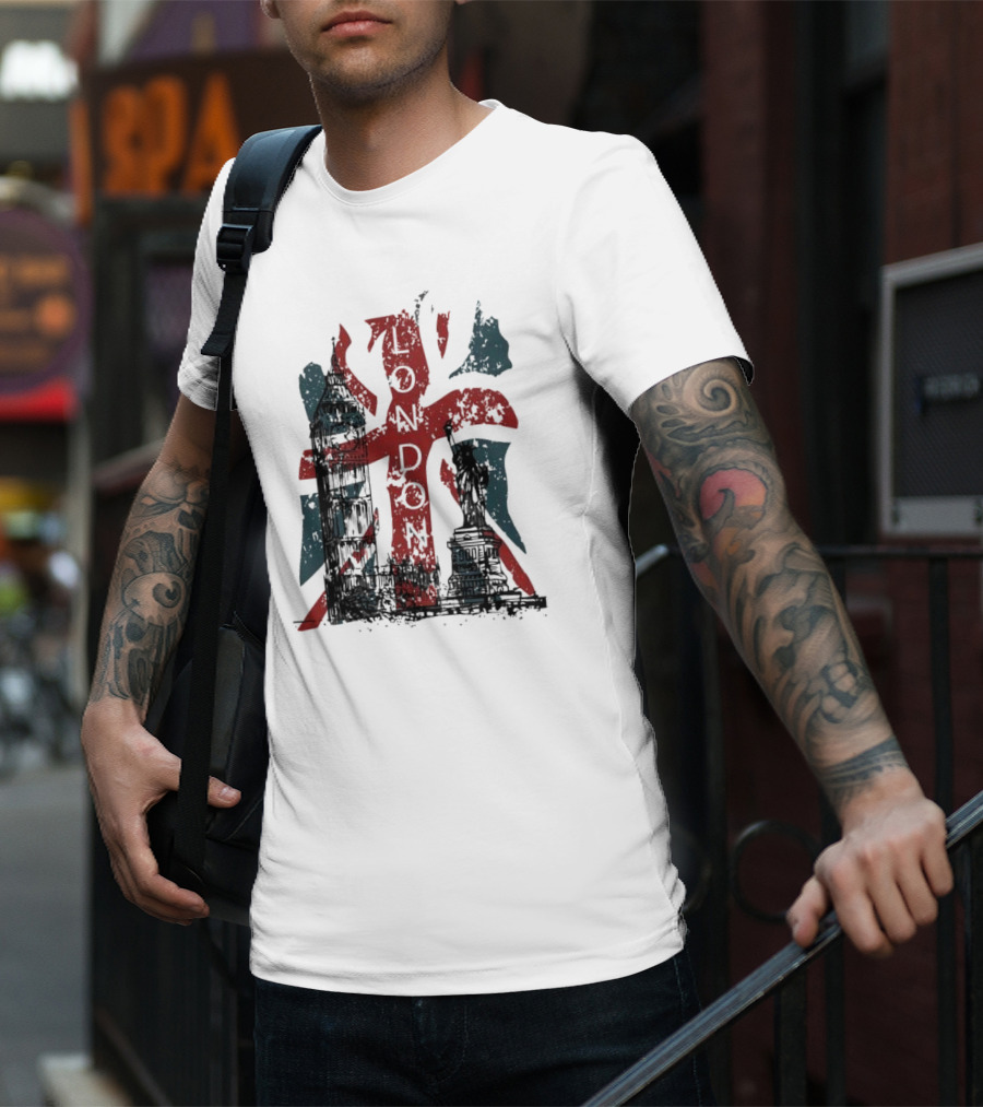 Retro London England Flag Big Ben Statue Liberty T-Shirt