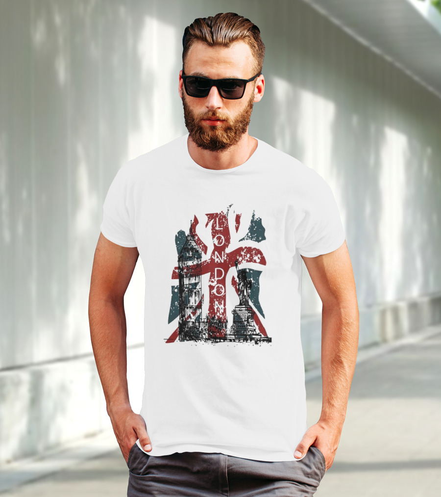 Retro London England Flag Big Ben Statue Liberty T-Shirt