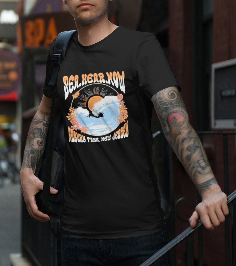 Sea Hear Now Asbury Park New Jersey Perfect Curl Fish And Anchor T-Shirt