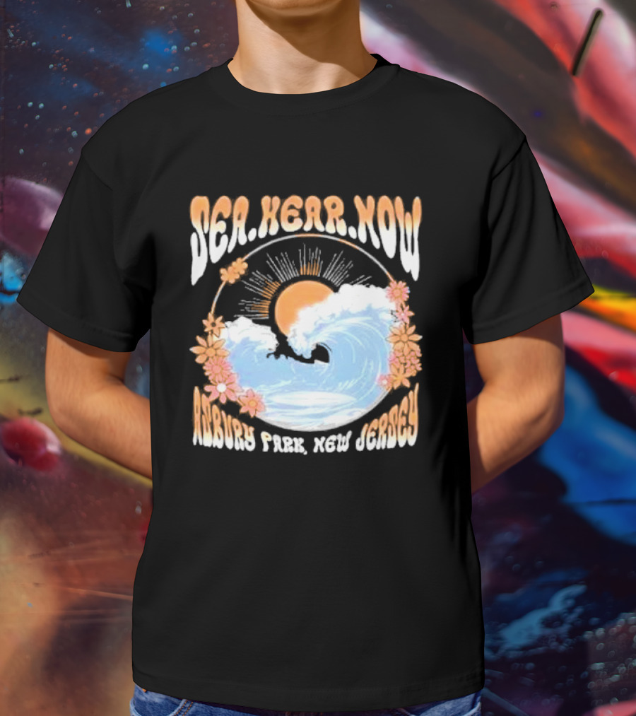 Sea Hear Now Asbury Park New Jersey Perfect Curl Fish And Anchor T-Shirt