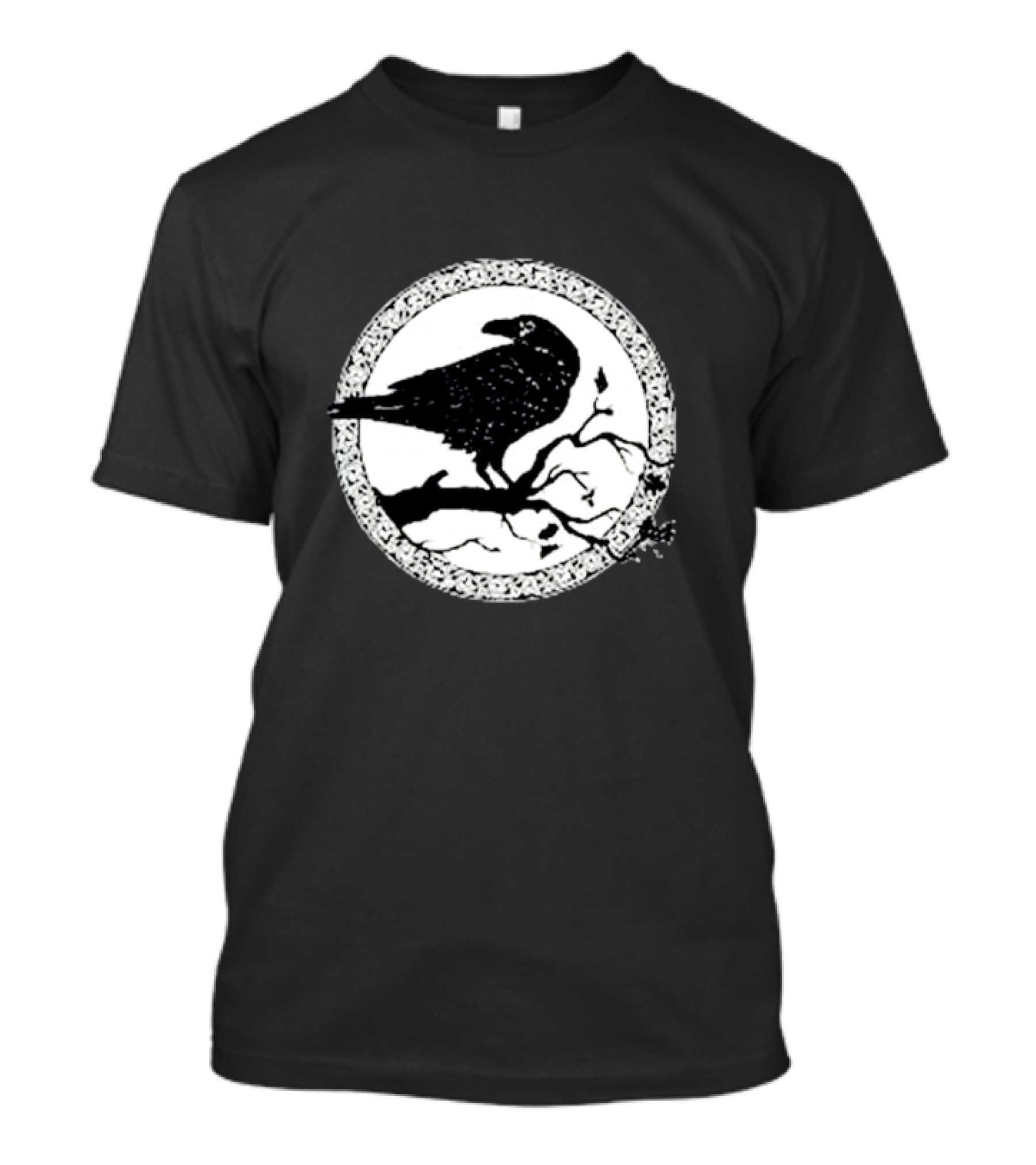 Viking Crow Celtic Norse Valhalla Odin Thor Raven On Branch Circle T-Shirt