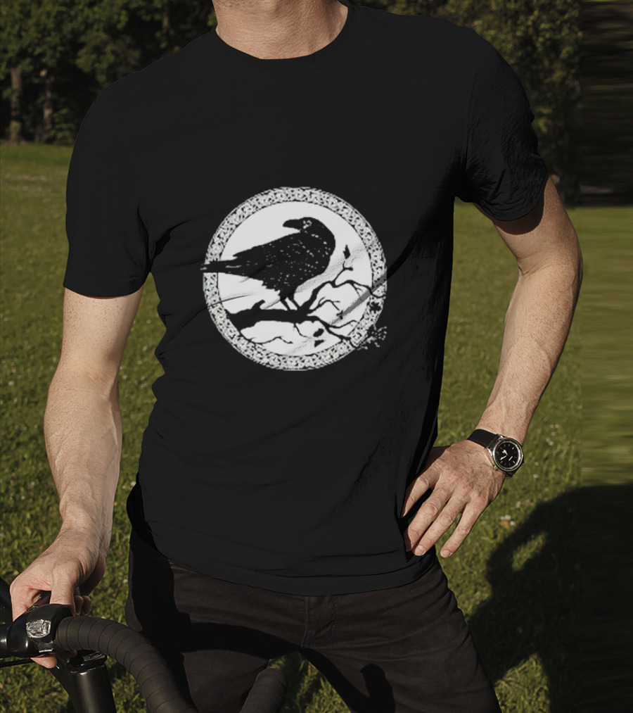 Viking Crow Celtic Norse Valhalla Odin Thor Raven On Branch Circle T-Shirt