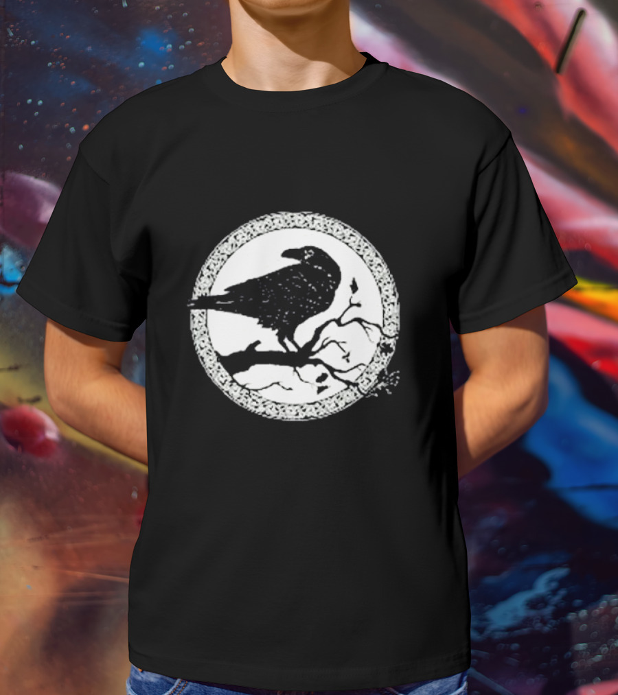 Viking Crow Celtic Norse Valhalla Odin Thor Raven On Branch Circle T-Shirt