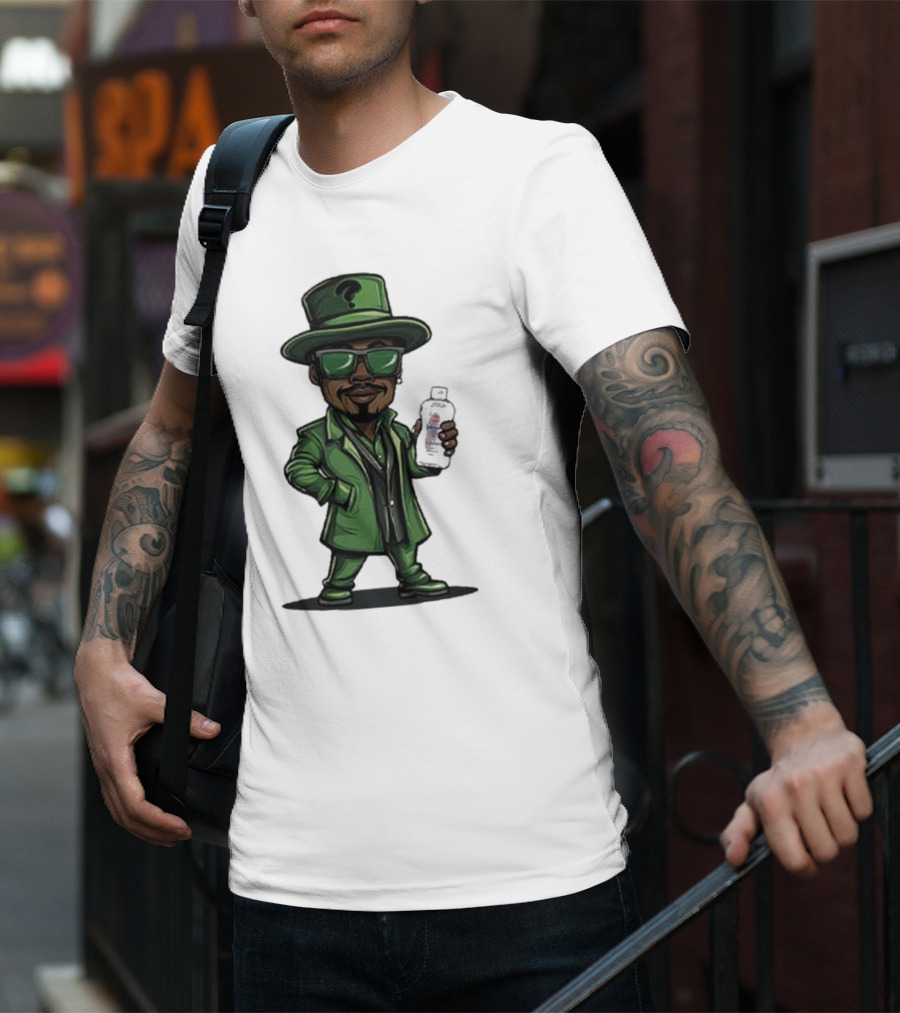 Little Diddler Holding Baby Oil In Green Outfit With Question Mark Hat T-Shirt