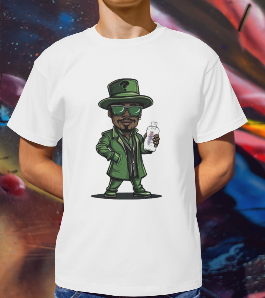 Little Diddler Holding Baby Oil In Green Outfit With Question Mark Hat T-Shirt