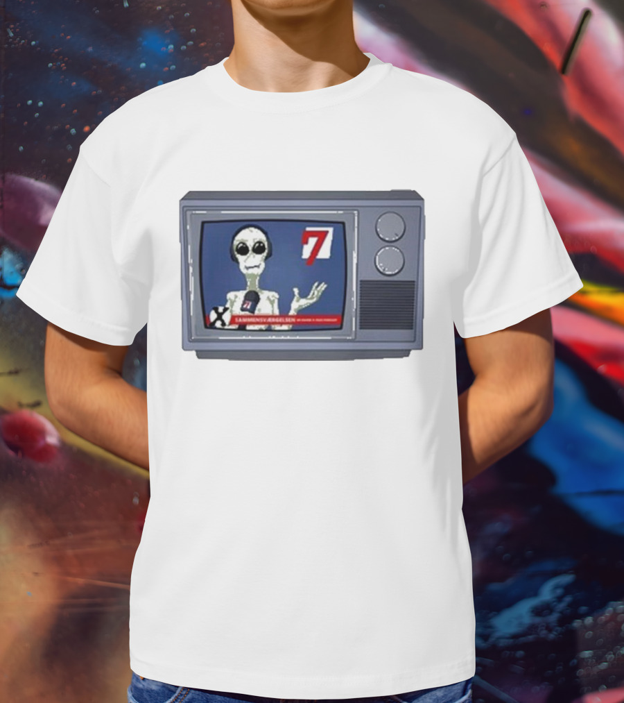 Sammensværgelsen Season 7 Hvid Retro TV Alien News Broadcast T-Shirt