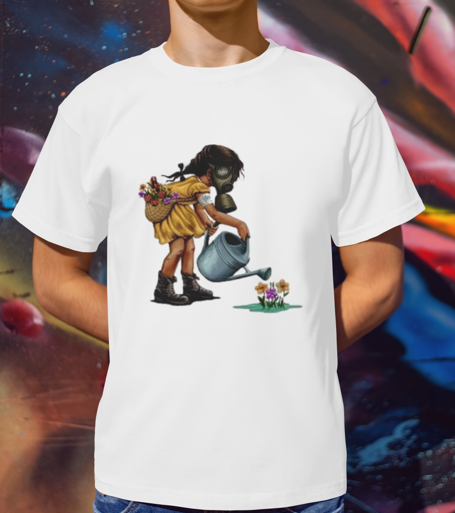 Stick To Your Guns Keep Planting Flowers Girl With Gas Mask Watering Flowers T-Shirt