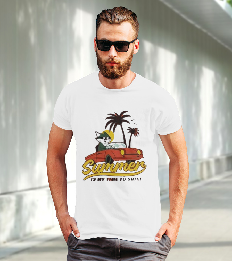 Summer Is My Time To Shine Cat In Car With Palm Trees T-Shirt