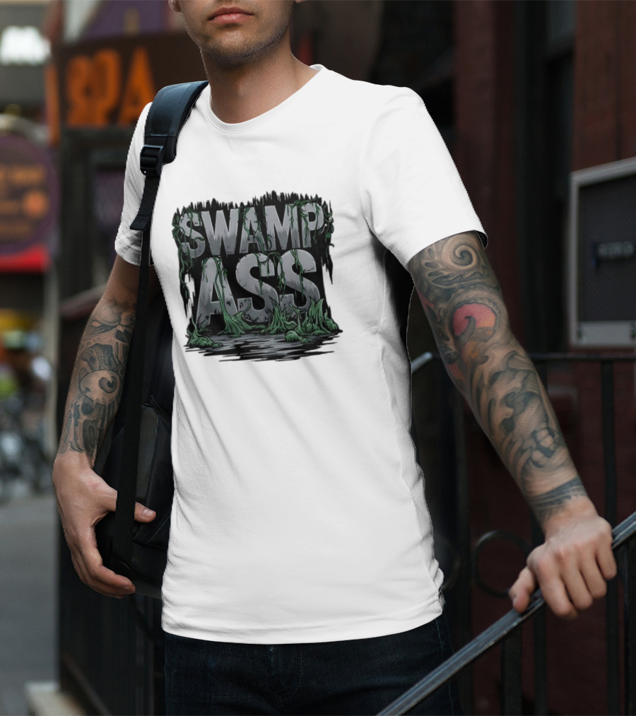 SWAMP ASS Moss-Covered Letters With Water And Grass T-Shirt