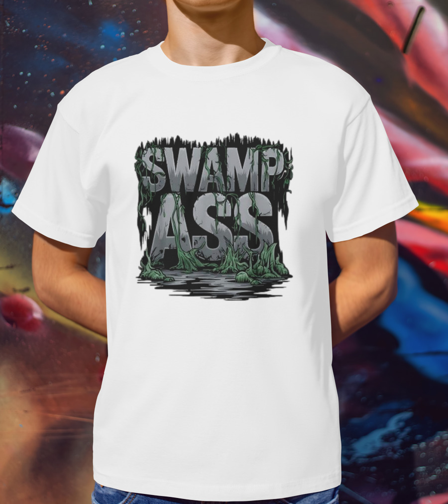 SWAMP ASS Moss-Covered Letters With Water And Grass T-Shirt