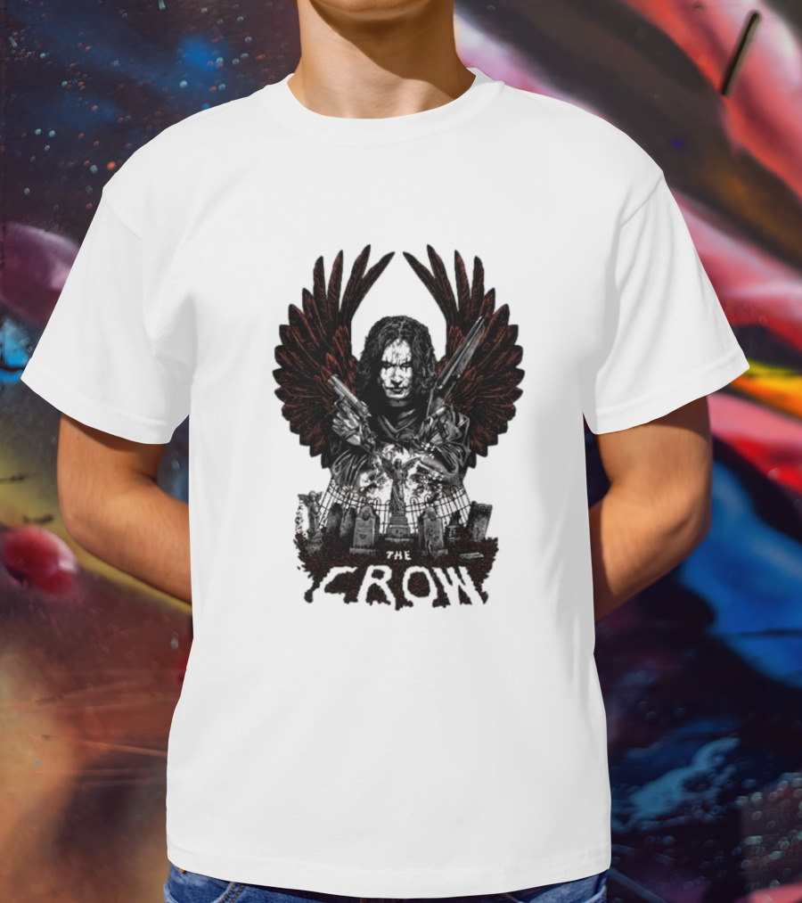 The Crow Winged Figure With Cemetery Background And Gothic Text The Crow T-Shirt