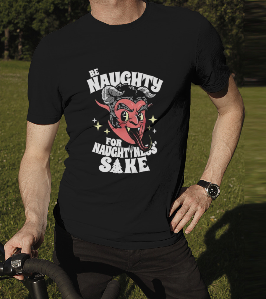 Be Naughty For Naughtiness Sake Cute Vintage Krampus Christmas Meme Devil Horns Red Face T-Shirt