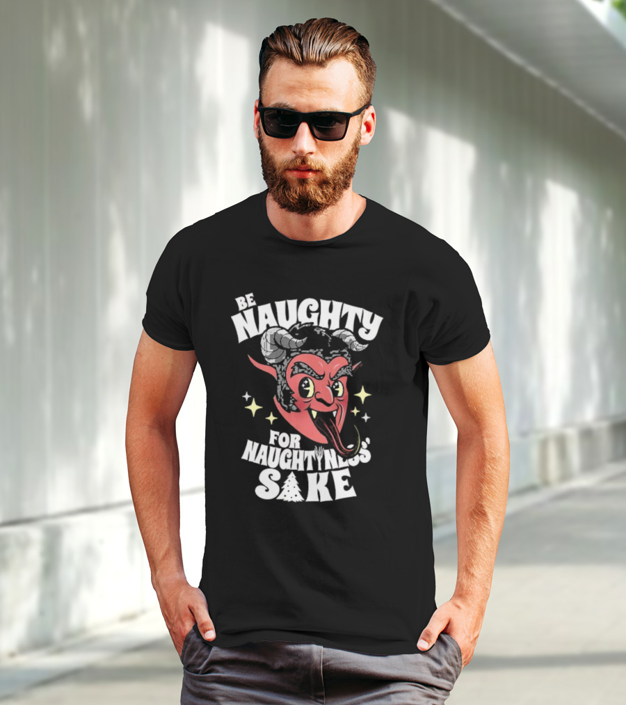 Be Naughty For Naughtiness Sake Cute Vintage Krampus Christmas Meme Devil Horns Red Face T-Shirt