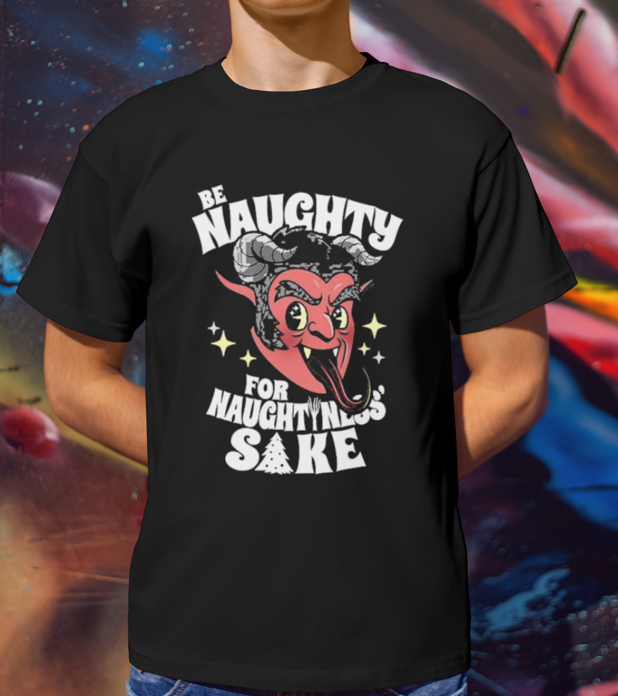 Be Naughty For Naughtiness Sake Cute Vintage Krampus Christmas Meme Devil Horns Red Face T-Shirt
