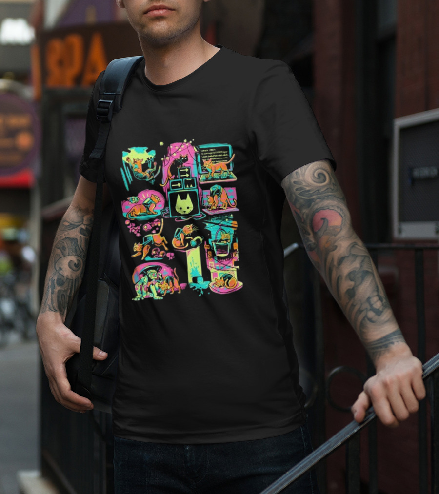 Stray Antics Extremely Normal Cat Quirky Adventure Vibrant Illustrations Playful Feline Escapades T-Shirt